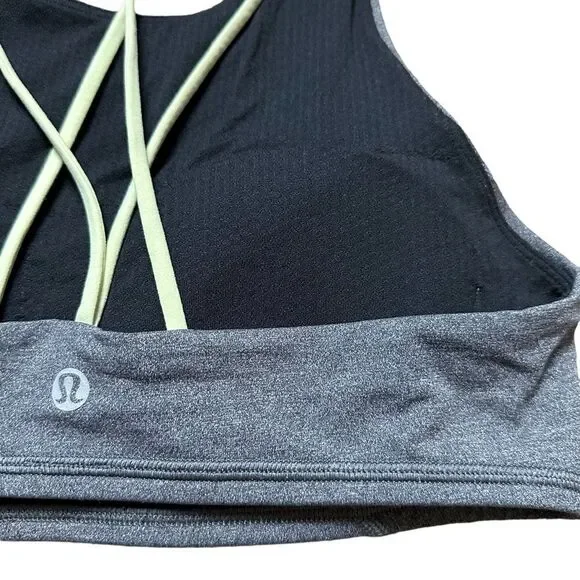Lululemon Energy Gray Strappy Razorback Workout Support Sport Bra